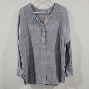 Soft Surroundings Womens Tunic Top Size Large Linen Crinkle Henley Lagenlook